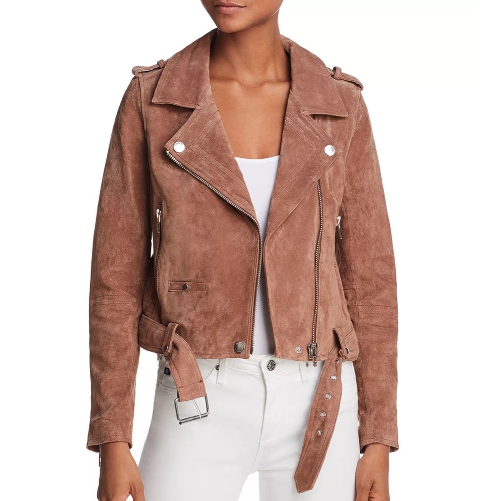 Genuine Leather Moto Jacket in Brown Suede
